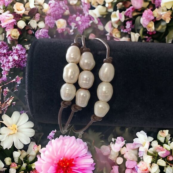 Fresh‎ Water Pearl Bracelet Corded Brown Multi Strand Coastal Beach Adjustable. - Picture 14 of 16